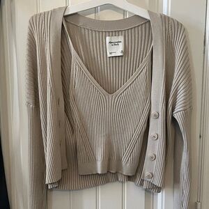 Abercrombie & Fitch Women's Tan Ribbed Cardigan Set